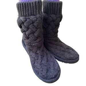 UGG Australia Isla Boots Womens 6 Black Cable Knit Sweater Bow Mid Calf F16015f